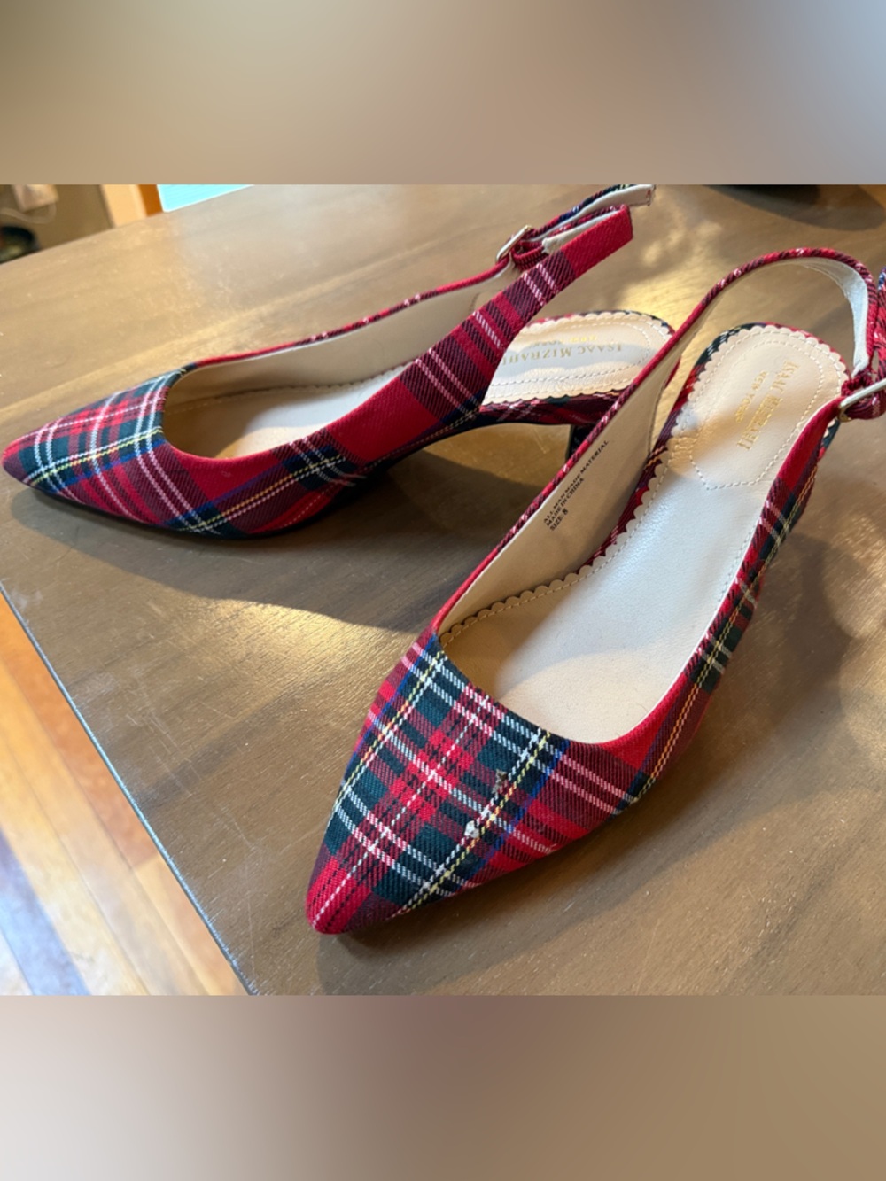 Isaac Mizrahi Red Plaid Pointed Slingback Flats